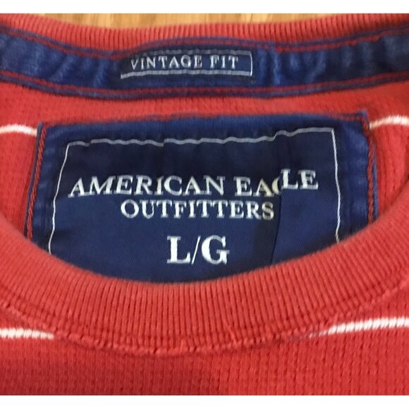 American Eagle Shirt Sweater Mens Lg Long Sleeve Vintage Fit Stripe Orange White - Picture 2 of 5